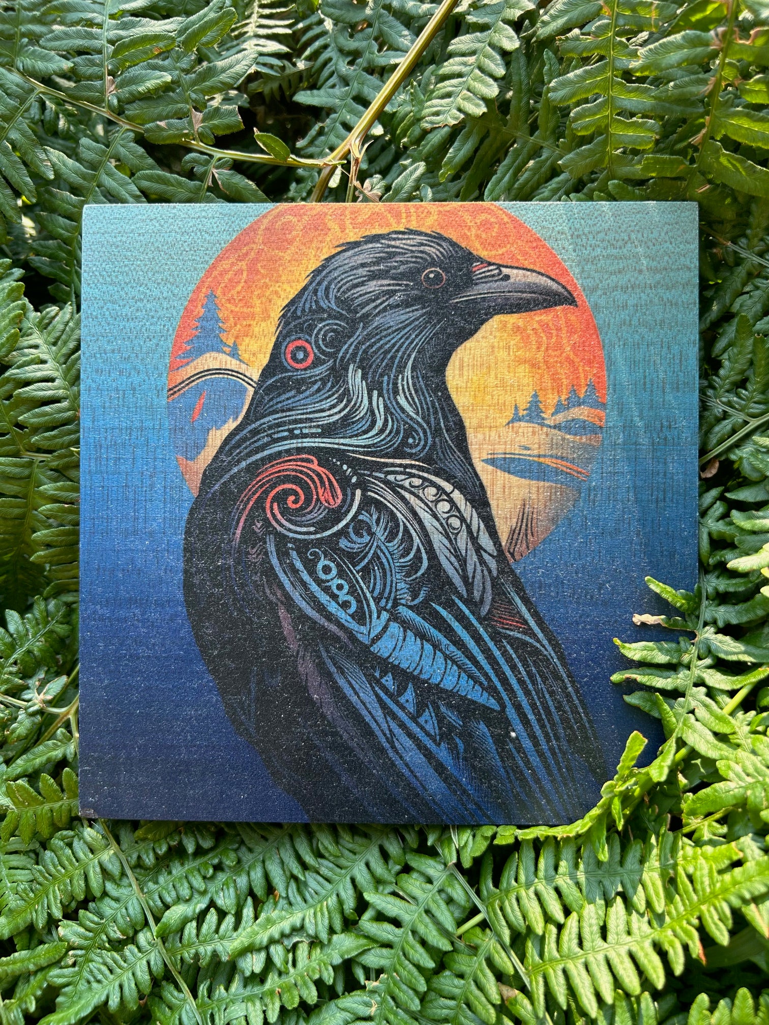 Wooden Wall Art Print- Raven Dream (14x14, Plank)