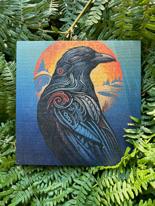 Wooden Wall Art Print- Raven Dream (14x14, Plank)